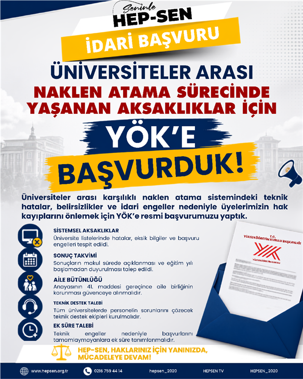 Üniversiteler Arası Naklen Atama Sürecinde Yaşanan Aksaklıklar İçin YÖK'e Başvurduk